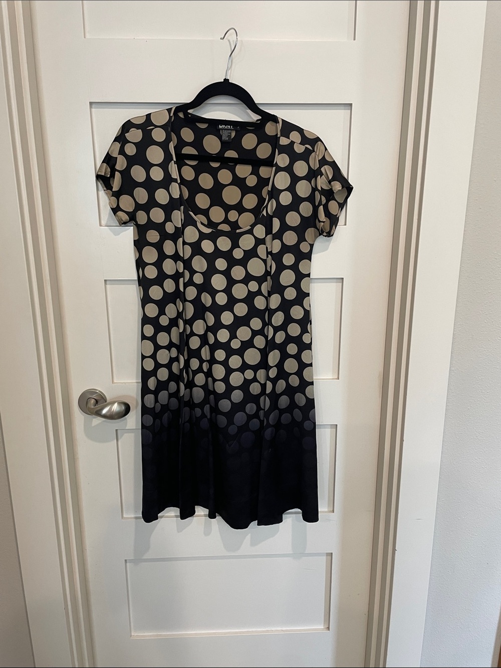 Dkny Black and Cream Polka Dot Short Sleeve Dress